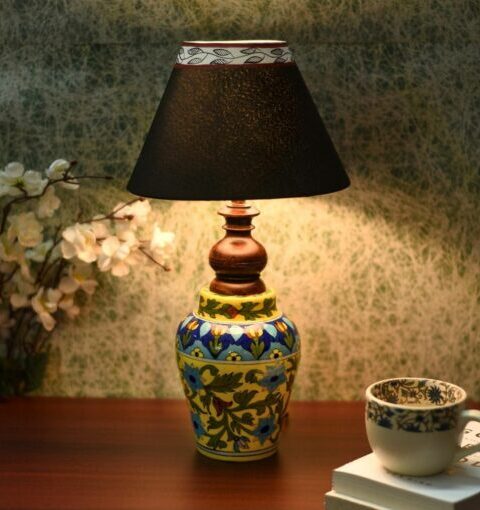 Unravel India Blue pottery mugal art ceramic matka decorative Lamp (Multicolor)